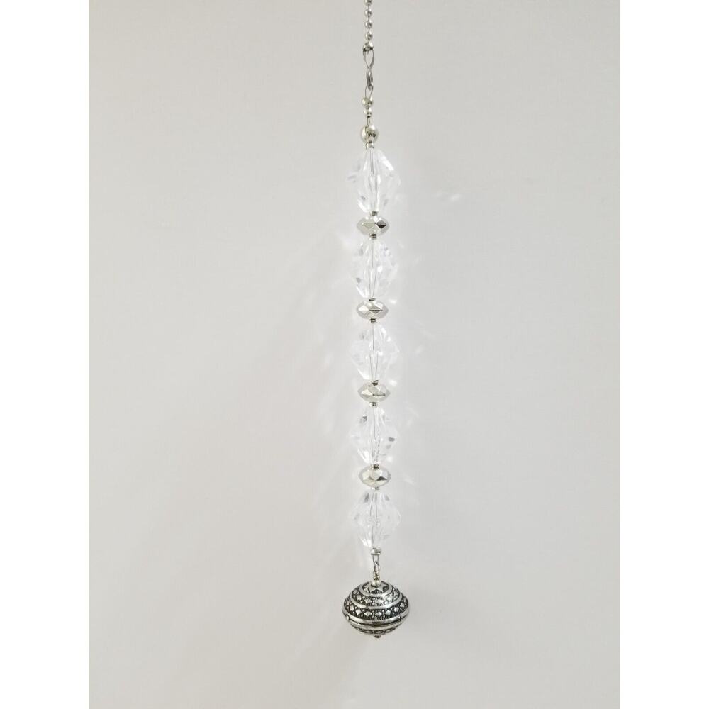 Clear beads silvertone fan/light chain pull combine shipping fl4